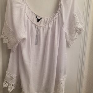 White Lace Trim Women's Top New